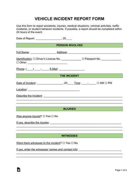 vehicle incident report template word